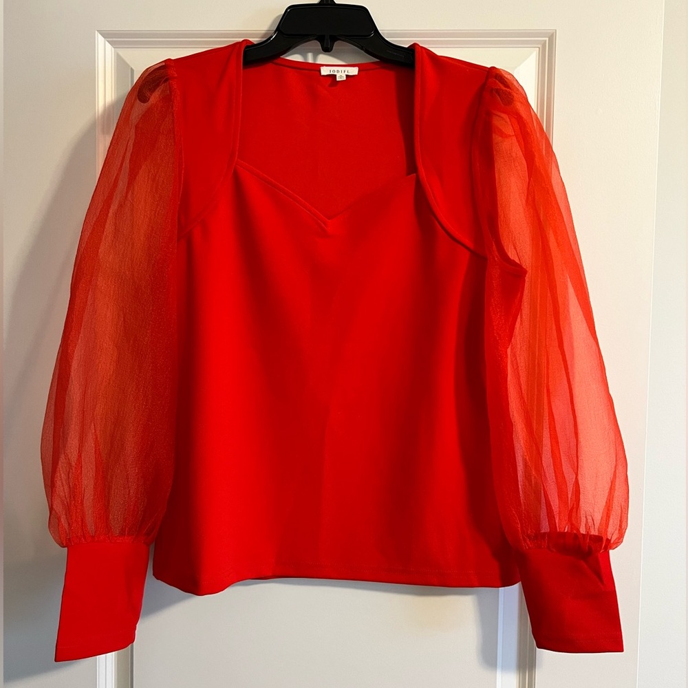 JODIFL Puff Sheer Sleeve Top (M) NWOT